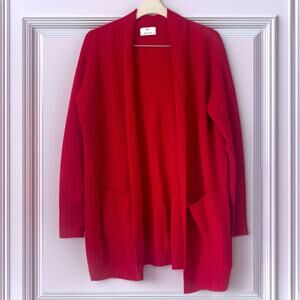 ALLUDE 100% Cashmere Ribbed Open Front Cardigans in Red Size XS